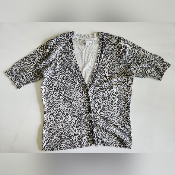 New York & Company Sweaters - New York & Company Cream and Gray Leopard Print Sweater